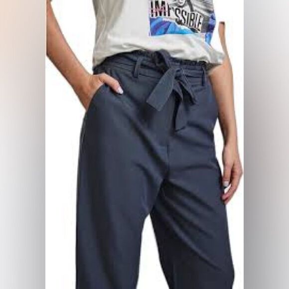 H&M Dark Blue Tie-Waist Trousers - Picture 1 of 4